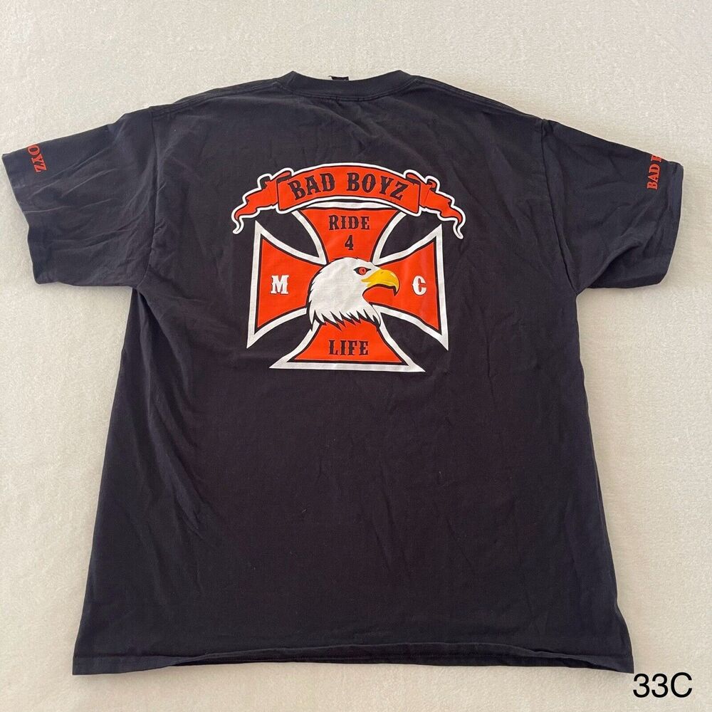 Bad Boys Ride 4 Life Men’s Eagle‎ Cross Motorcycle T Shirt Black Orange Sz Large